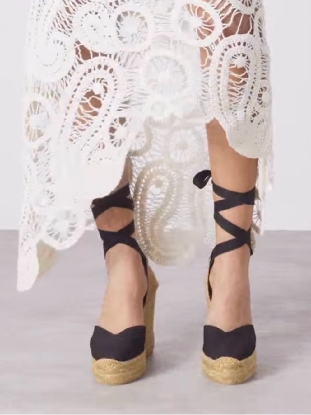 Castaner Chiara Black Espadrille Wedge Heels with Ankle Wrap-Made in Spain 🇪🇸
